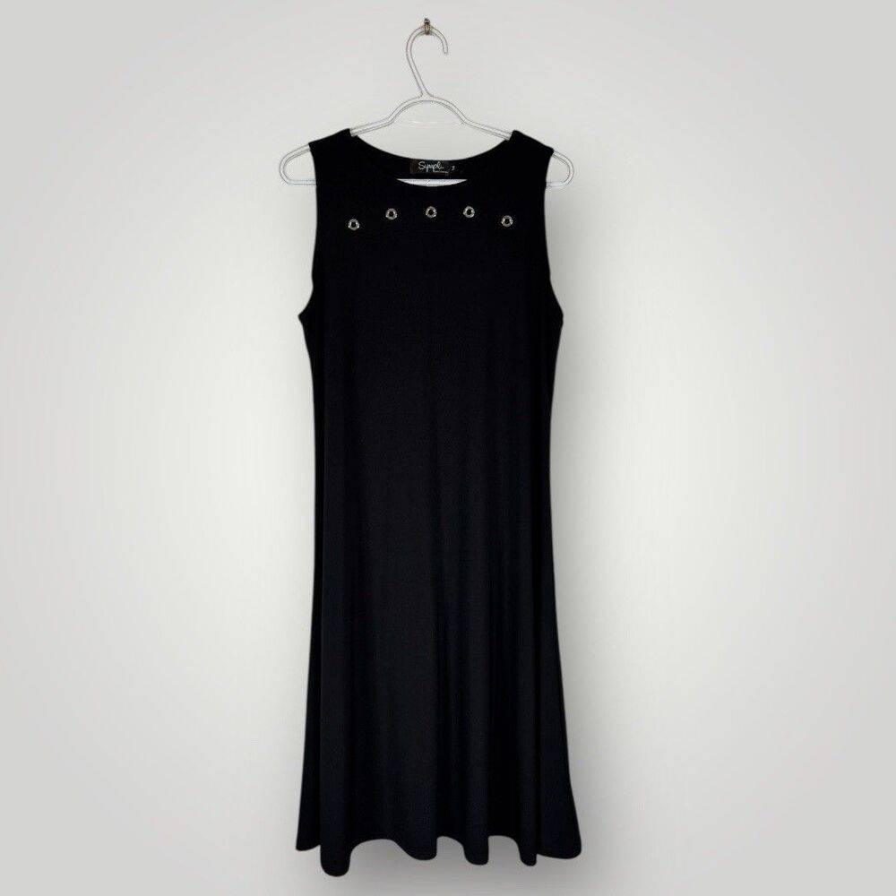 Sympli Black Grommet Trapeze‎ Dress Long Midi Size 14